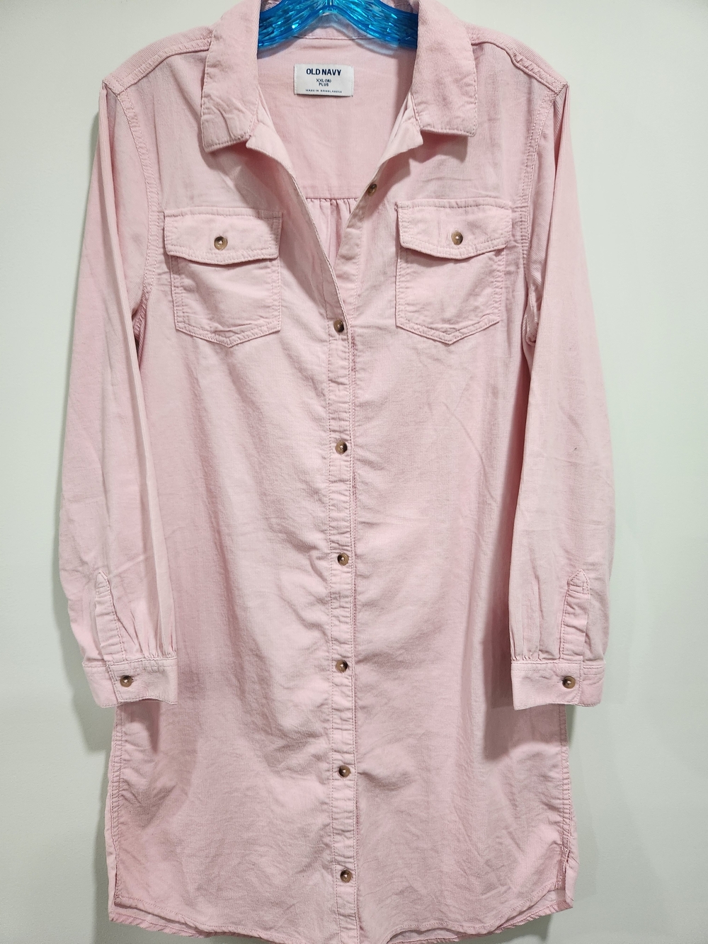 Old Navy Light Pink Long-Sleeve Button-Front Shirt Dress